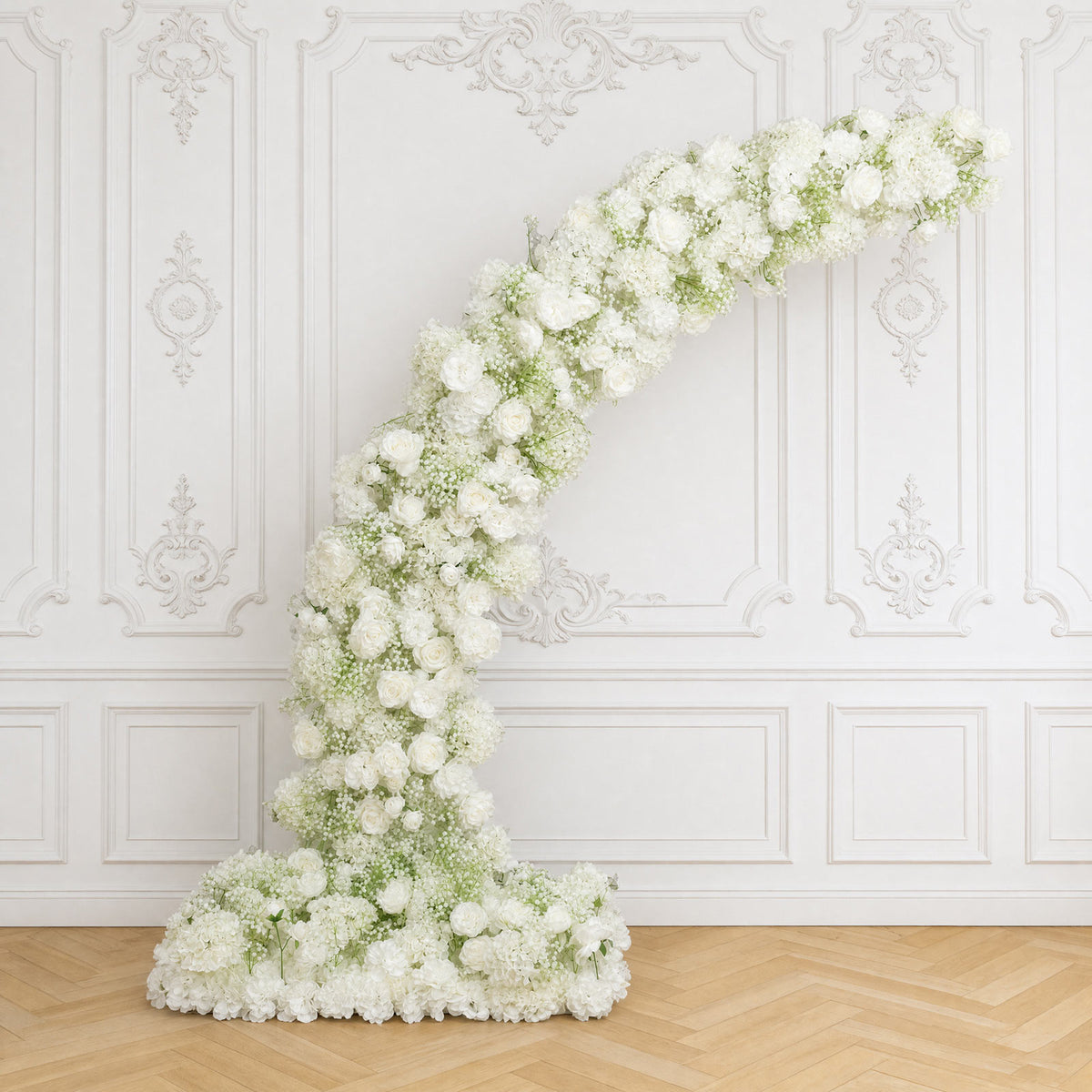 Artificial Silk Floral Backdrop for 6.5ft Half Crescent Wedding Arch – Foam-Backed Flower Arch in Wh