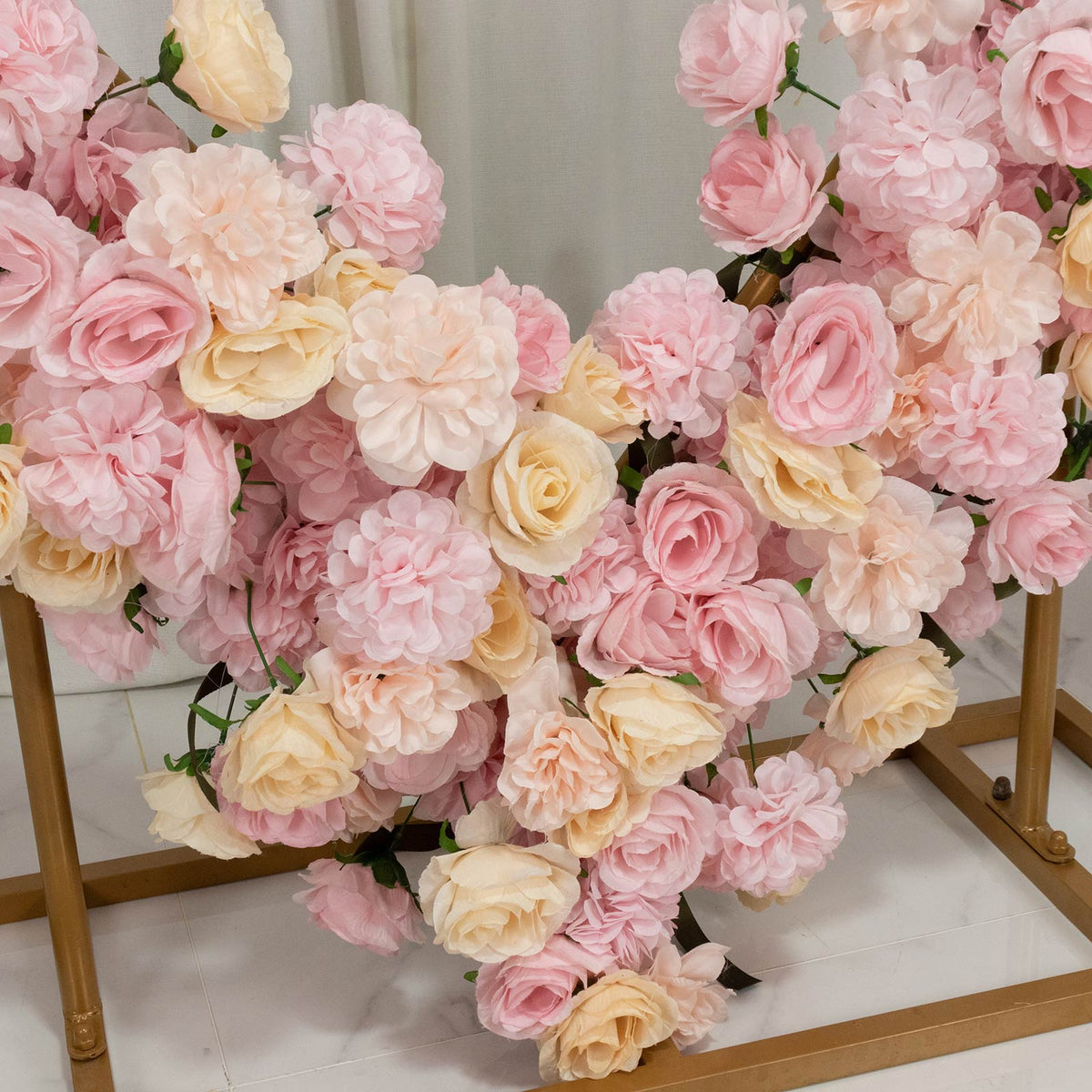 Heart Floral Arch Backdrop – 7ft Blush Artificial Silk Rose, Peony & Hydrangea Flower Arrangement fo