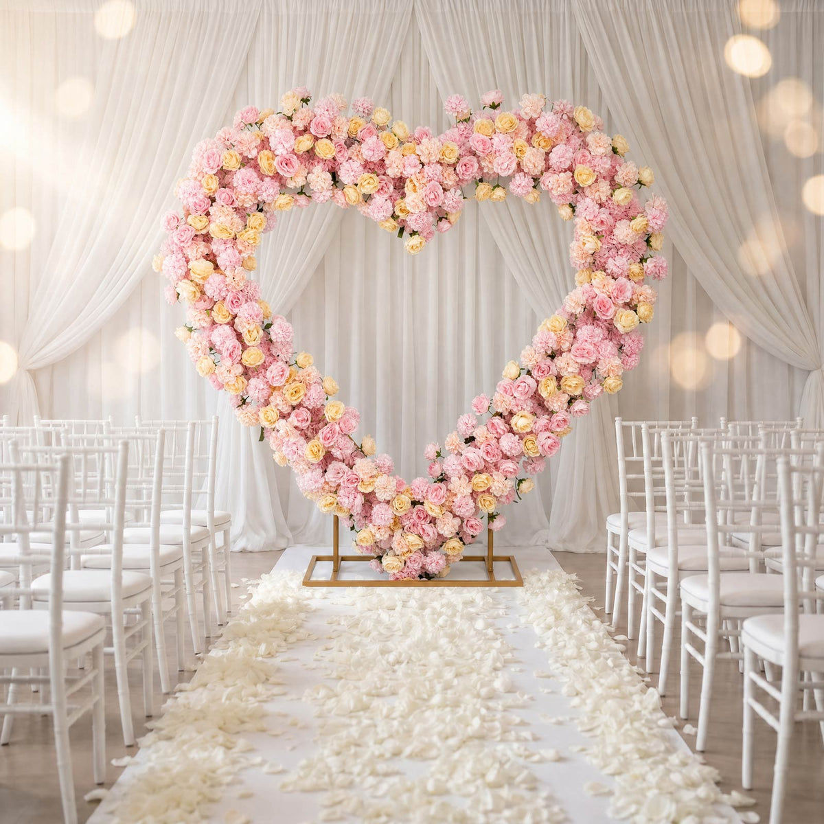 Heart Floral Arch Backdrop – 7ft Blush Artificial Silk Rose, Peony & Hydrangea Flower Arrangement fo