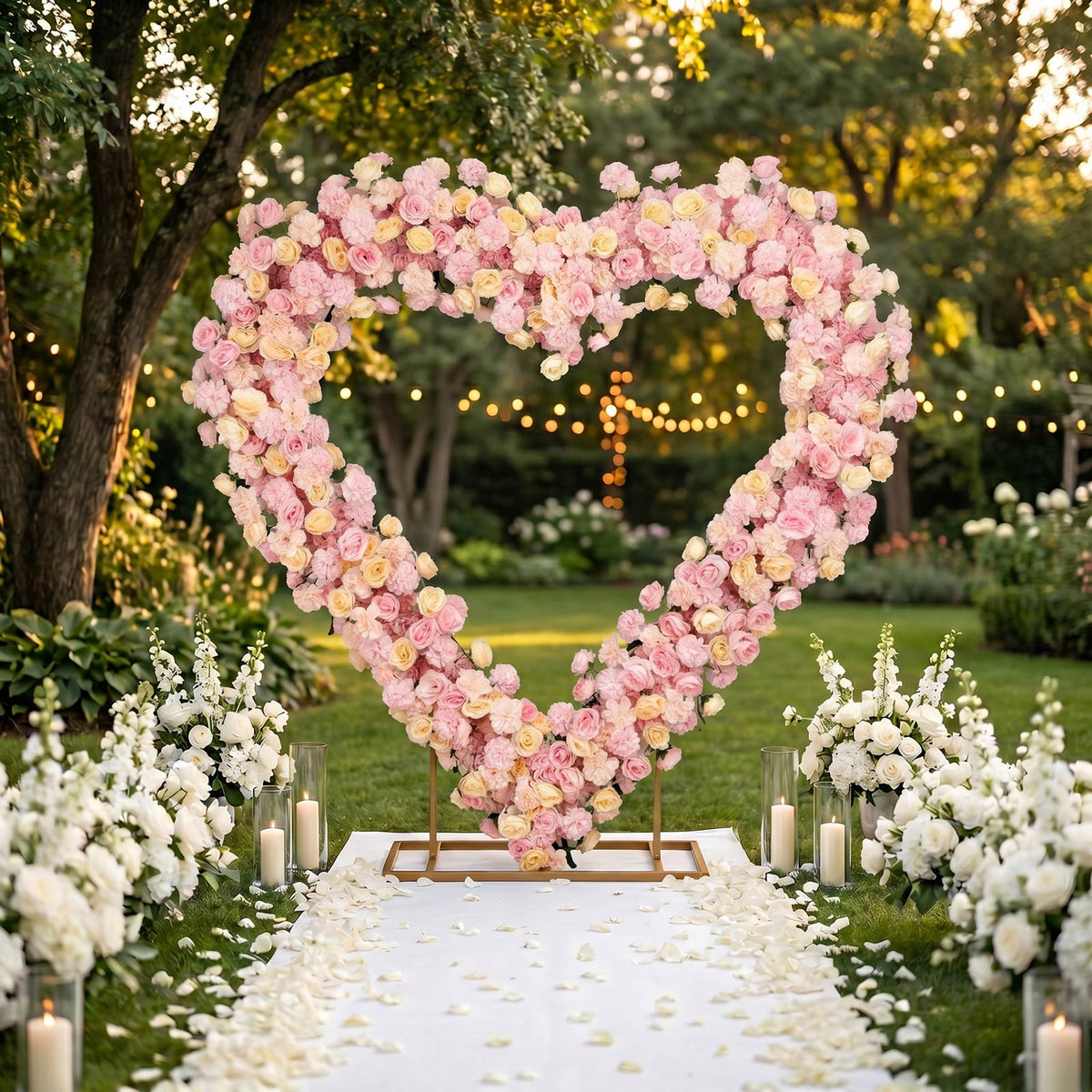 Heart Floral Arch Backdrop – 7ft Blush Artificial Silk Rose, Peony & Hydrangea Flower Arrangement fo