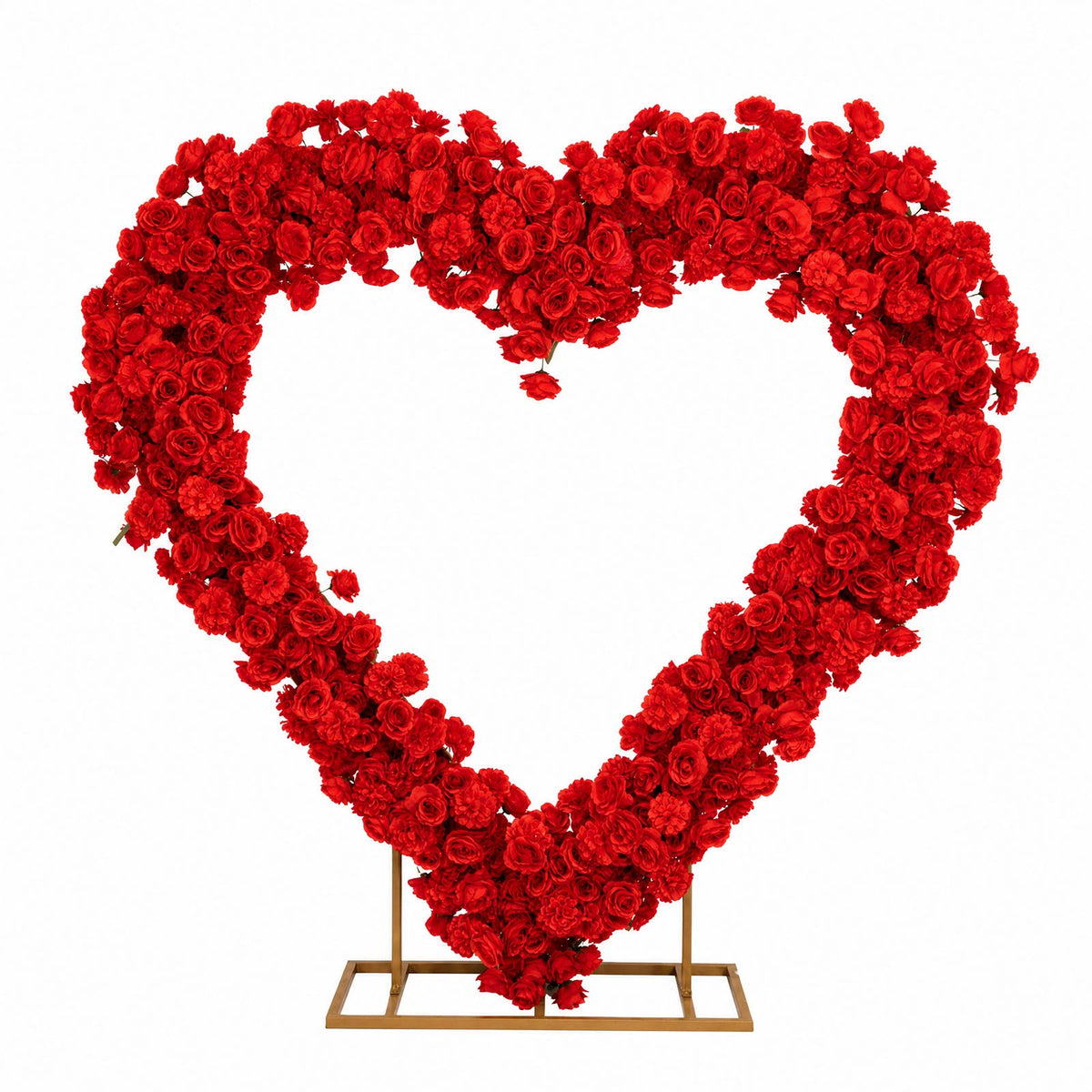 Heart Floral Arch Backdrop – 7ft Red Artificial Silk Rose, Peony & Hydrangea Flower Arrangement for 