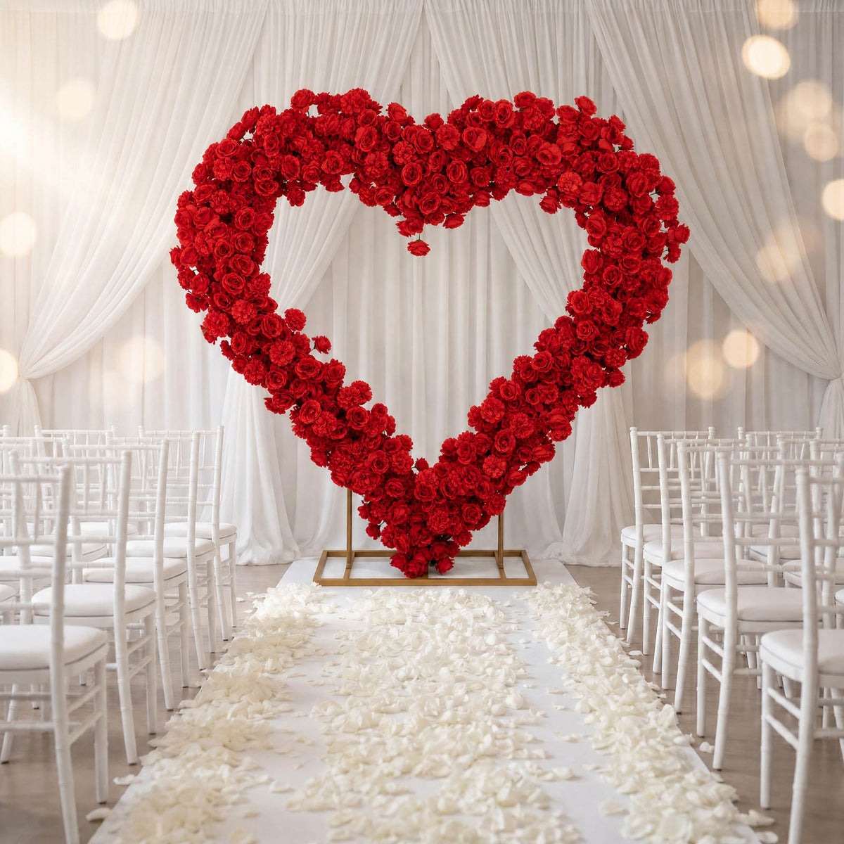 Heart Floral Arch Backdrop – 7ft Red Artificial Silk Rose, Peony & Hydrangea Flower Arrangement for 
