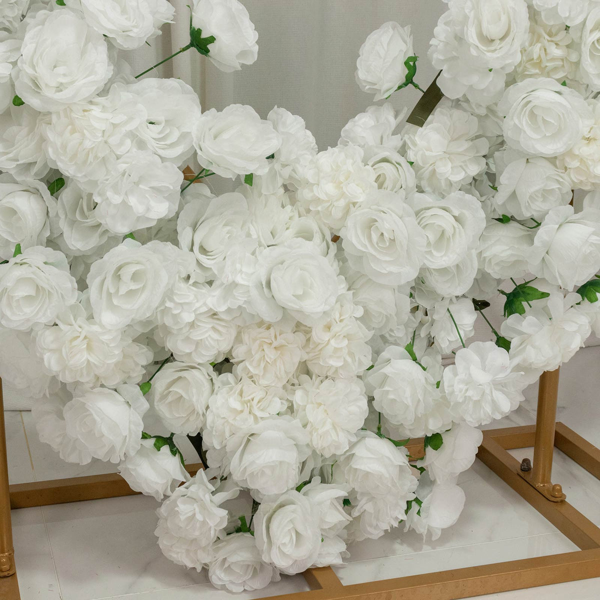 Heart Floral Arch Backdrop – 7ft White Artificial Silk Rose, Peony & Hydrangea Flower Arrangement fo