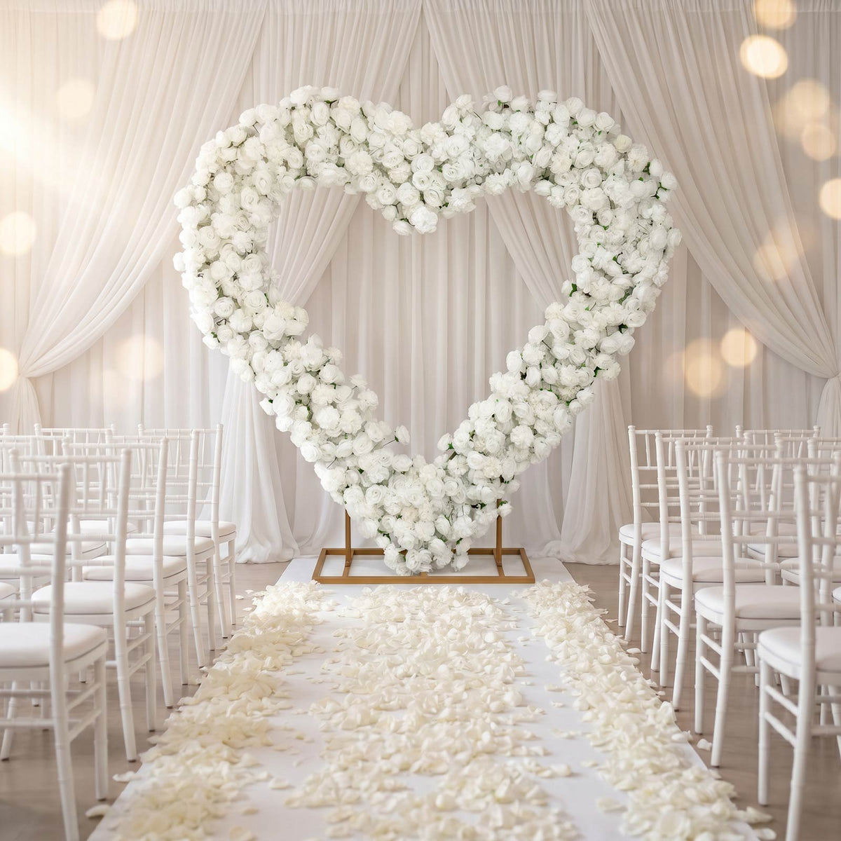 Heart Floral Arch Backdrop – 7ft White Artificial Silk Rose, Peony & Hydrangea Flower Arrangement fo