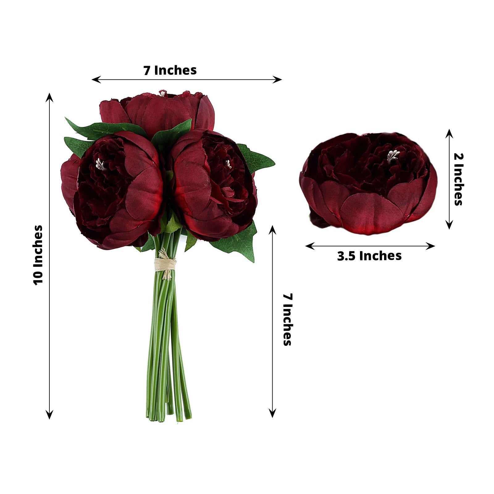 5 Silk Burgundy Peony Head Flower Artificial Spray Bouquet