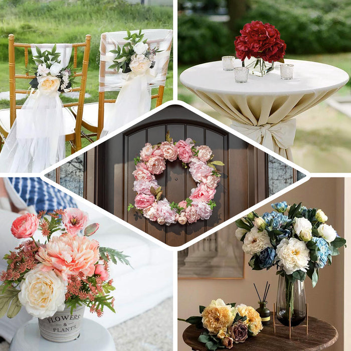 2 Bushes | 17" White Artificial Silk Peony Flower Bouquets, Real Touch Peonies Spray