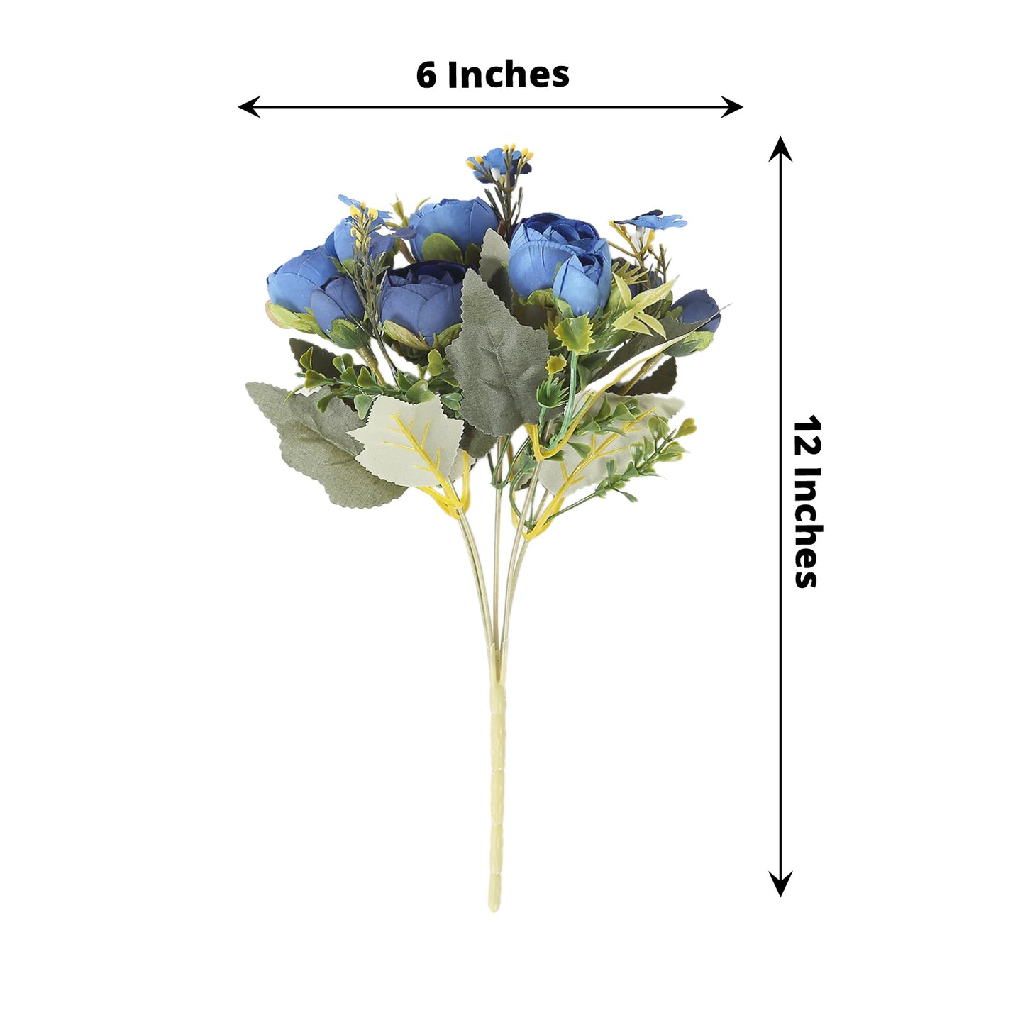 Navy blue artificial ranunculus flower bouquet, 12 inches tall.