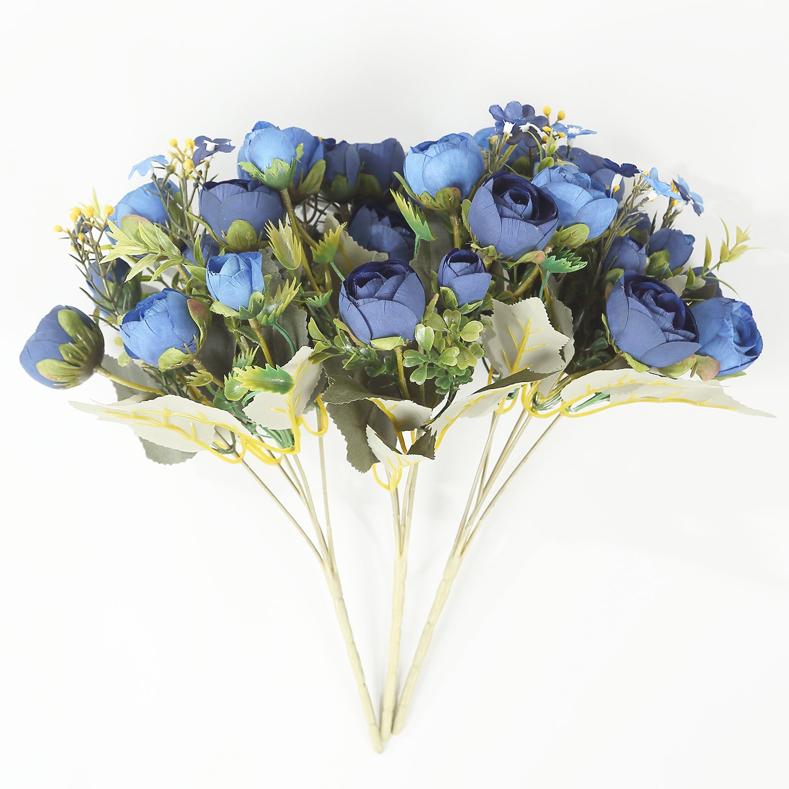 12" Navy Blue Ranunculus Silk Flower Bridal Bouquets, Faux Floral Arrangement