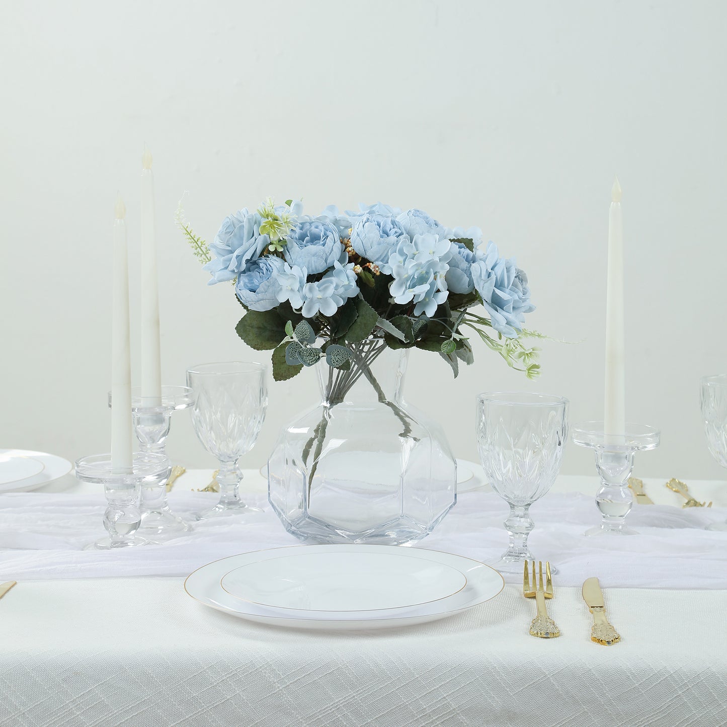 2 Pack Artificial Rose & Peony Floral Arrangements – 12" Light Blue Silk Bouquets for Weddings & Home Décor