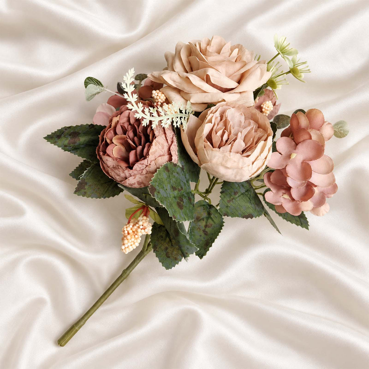 2 Pack Artificial Rose & Peony Floral Arrangements – 12" Natural Silk Bouquets for Weddings & Home D
