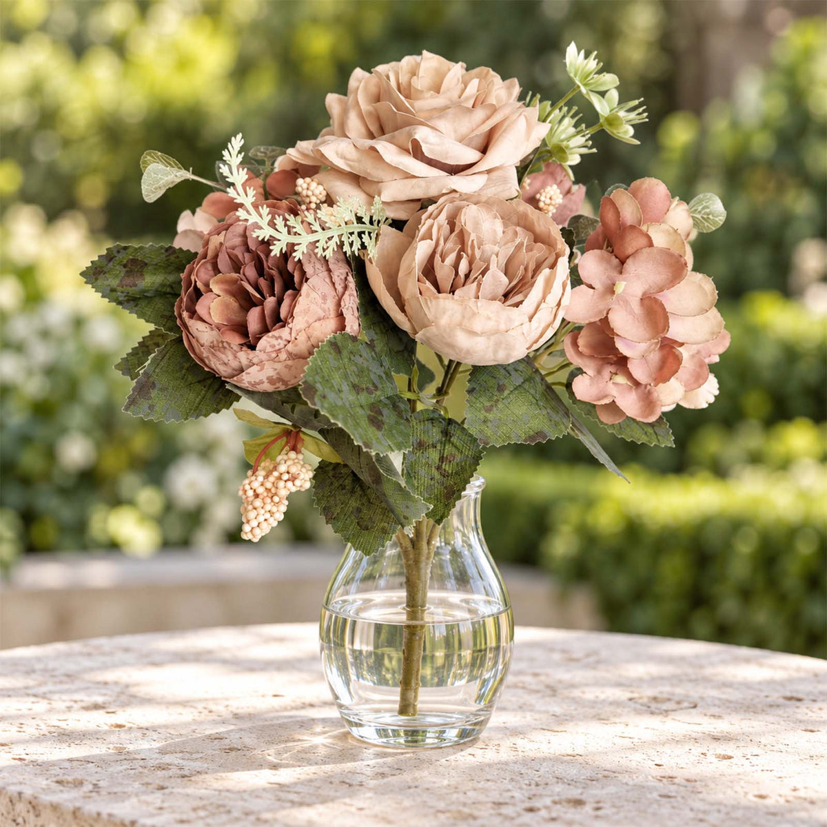 2 Pack Artificial Rose & Peony Floral Arrangements – 12" Natural Silk Bouquets for Weddings & Home D