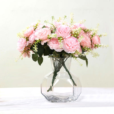 Artificial Peony Flower Bouquet – 14" Blush Silk Floral Arrangement