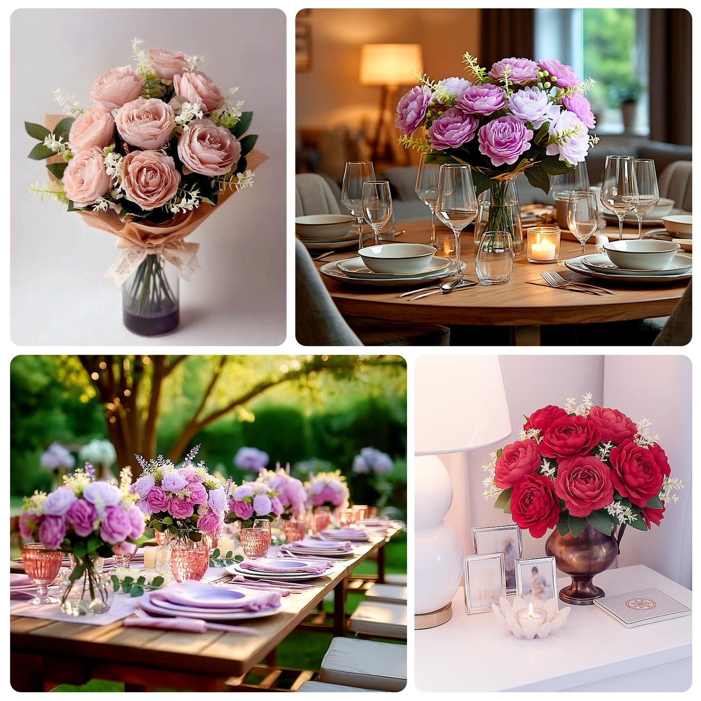 2-Pack Silk Peony Bouquet 14" – Lifelike Artificial Flower Arrangement