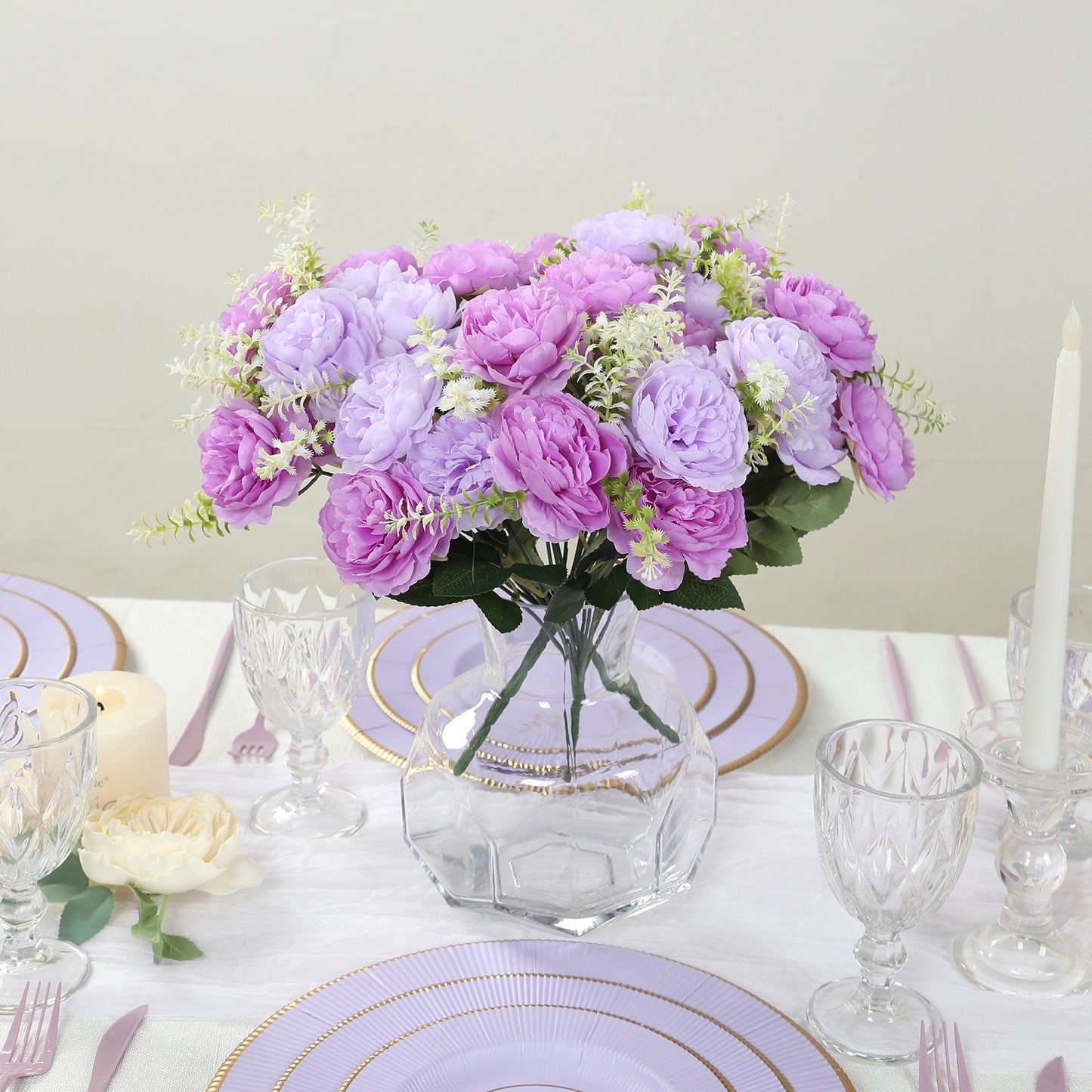 2-Pack Silk Peony Bouquet 14" Lavender Lilac – Lifelike Artificial Flower Arrangement for Vase Display, Events & Everyday Decor