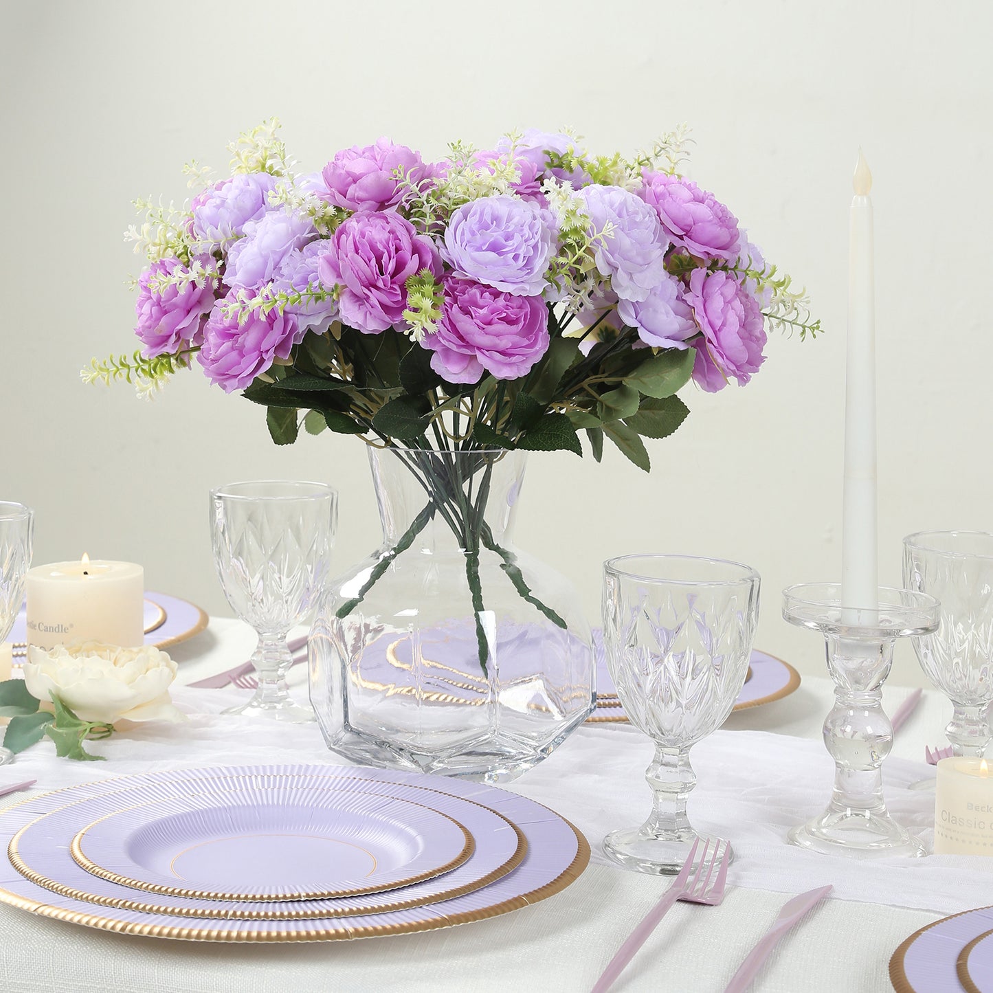 2-Pack Silk Peony Bouquet 14" Lavender Lilac – Lifelike Artificial Flower Arrangement for Vase Display, Events & Everyday Decor