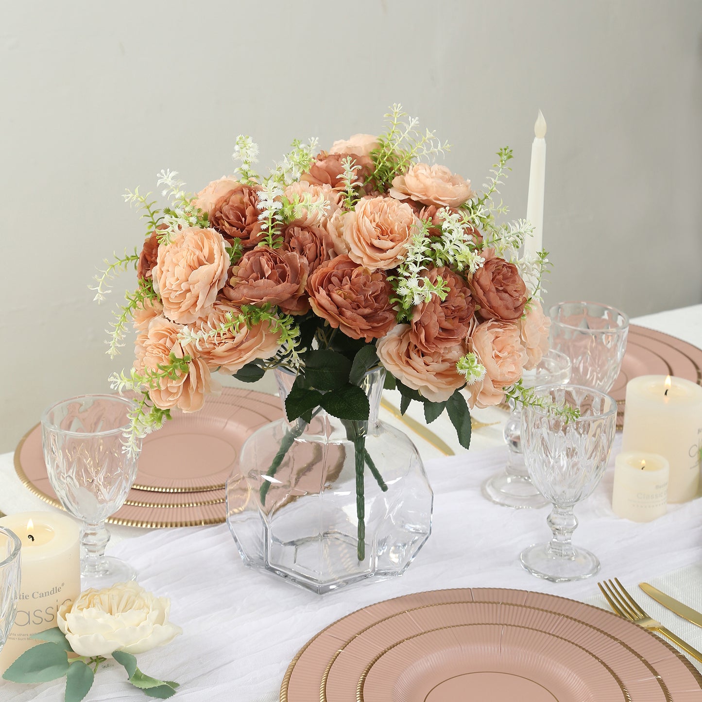 2-Pack Silk Peony Bouquet 14" Natural – Lifelike Artificial Flower Arrangement for Vase Display, Events & Everyday Decor