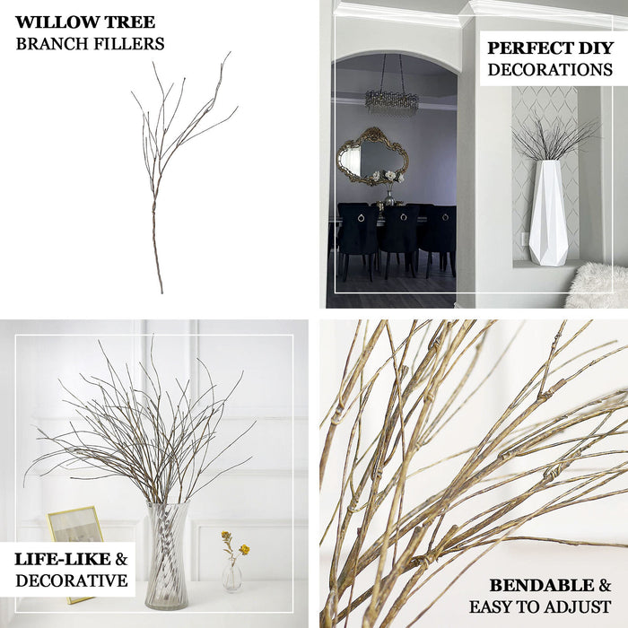 10 Pack | 37" Lifelike DIY Bendable Faux Flower Stem Craft Vase Decor, Decorative Artificial Willow Tree Branch Fillers