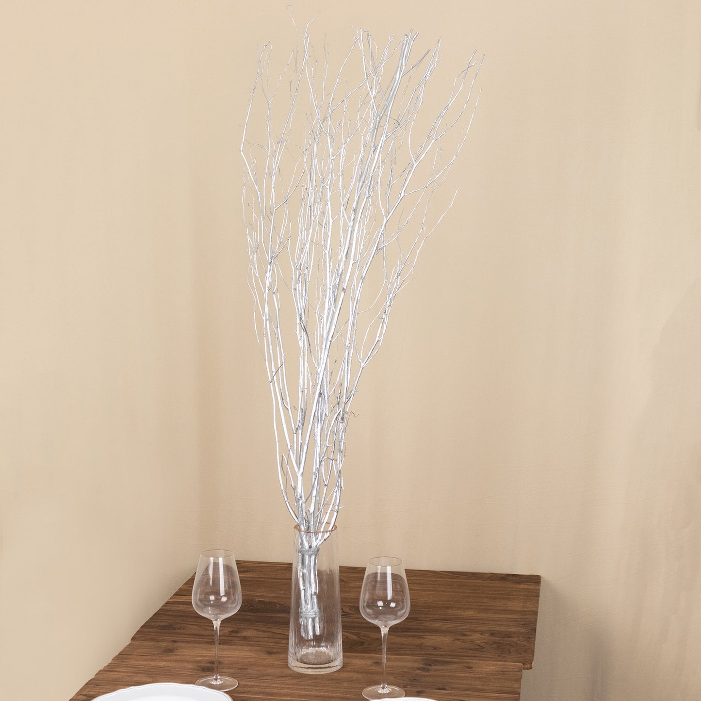 6 Pack Metallic Silver Extra Long Willow Tree Branches, 46" Natural Dried Birch Twigs Sticks Vase Fillers