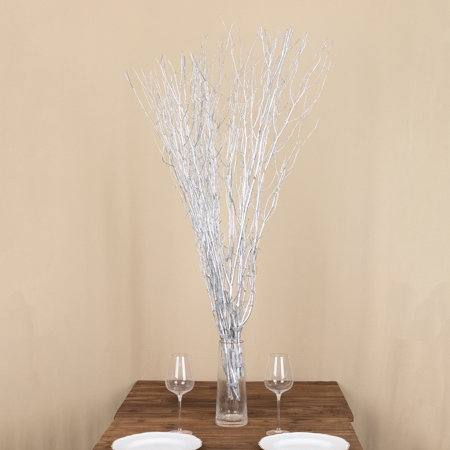 6 Pack Metallic Silver Extra Long Willow Tree Branches, 46" Natural Dried Birch Twigs Sticks Vase Fillers