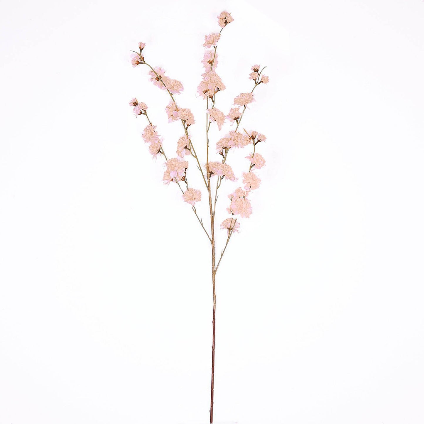 Blush artificial silk carnation flower stems, 42" tall, with two branches.
