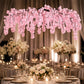 Cherry Blossom Hanging Floral Chandelier 60" Blush – Artificial Silk Flower Ceiling Canopy with Inte
