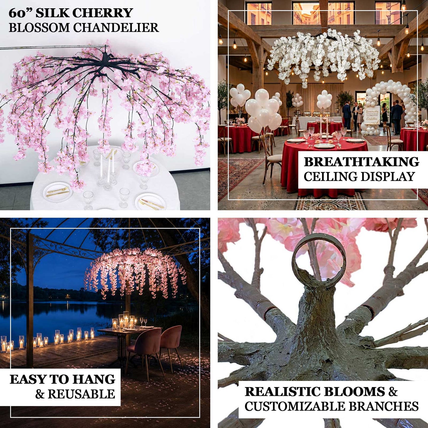 Faux cherry blossom canopy décor designed for easy hanging and dramatic ceiling styling