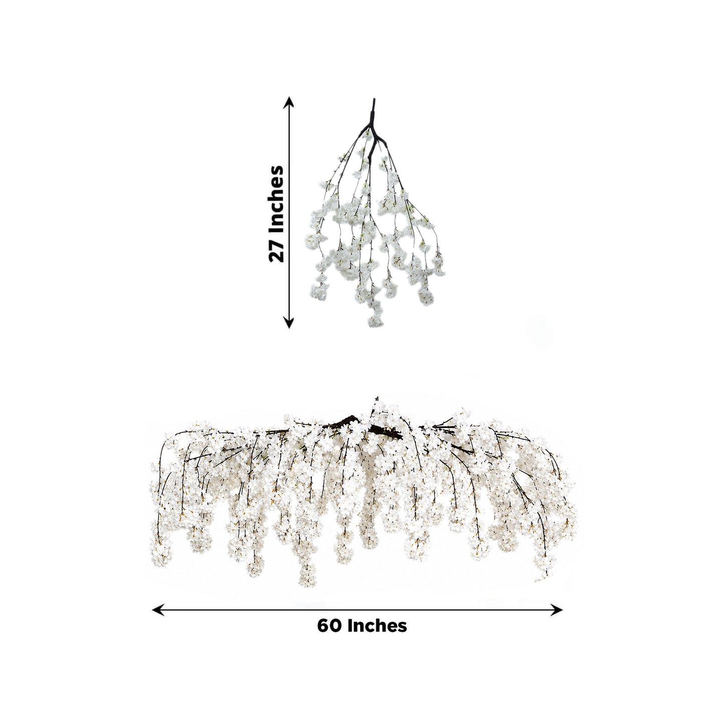 Cherry Blossom Hanging Floral Chandelier 60" White – Artificial Silk Flower Ceiling Canopy with Inte