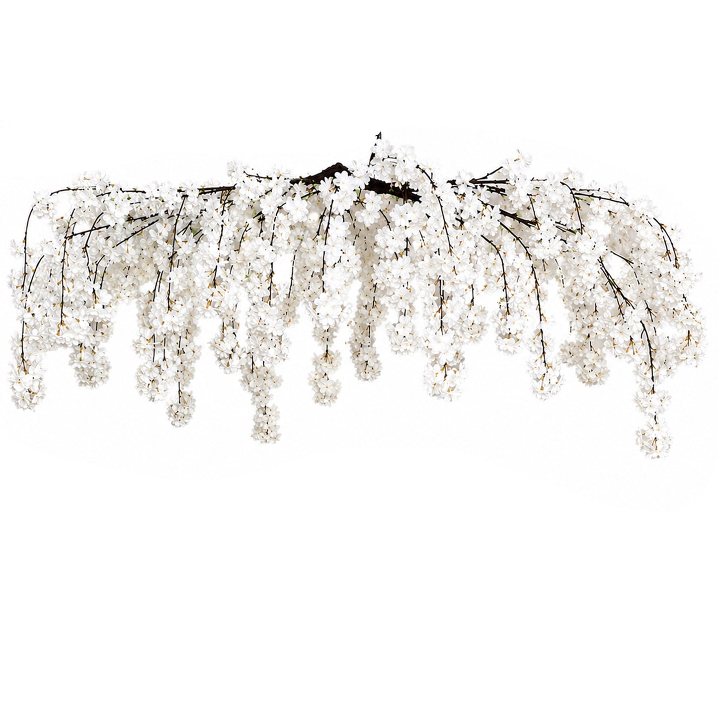 Cherry Blossom Hanging Floral Chandelier 60" White – Artificial Silk Flower Ceiling Canopy with Inte