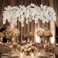 Cherry Blossom Hanging Floral Chandelier 60" White – Artificial Silk Flower Ceiling Canopy with Inte