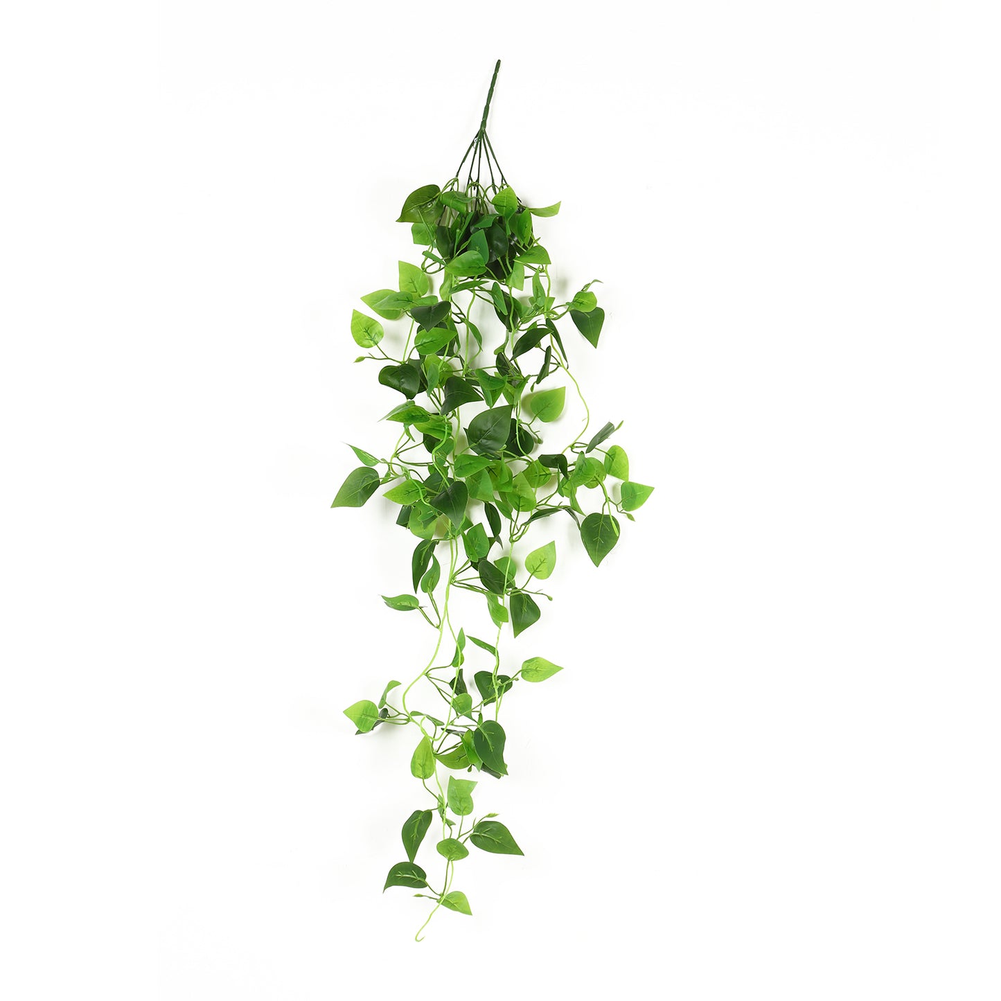 Green artificial eucalyptus leaf vine for ceiling decor.