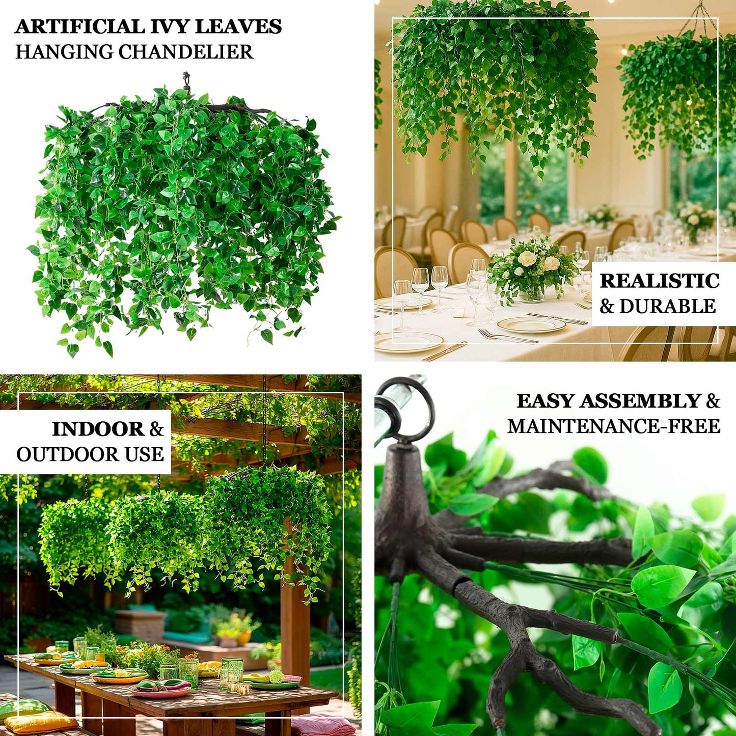 46" Green Artificial Eucalyptus Leaf Vines Hanging Chandelier with Ivy Leaves.