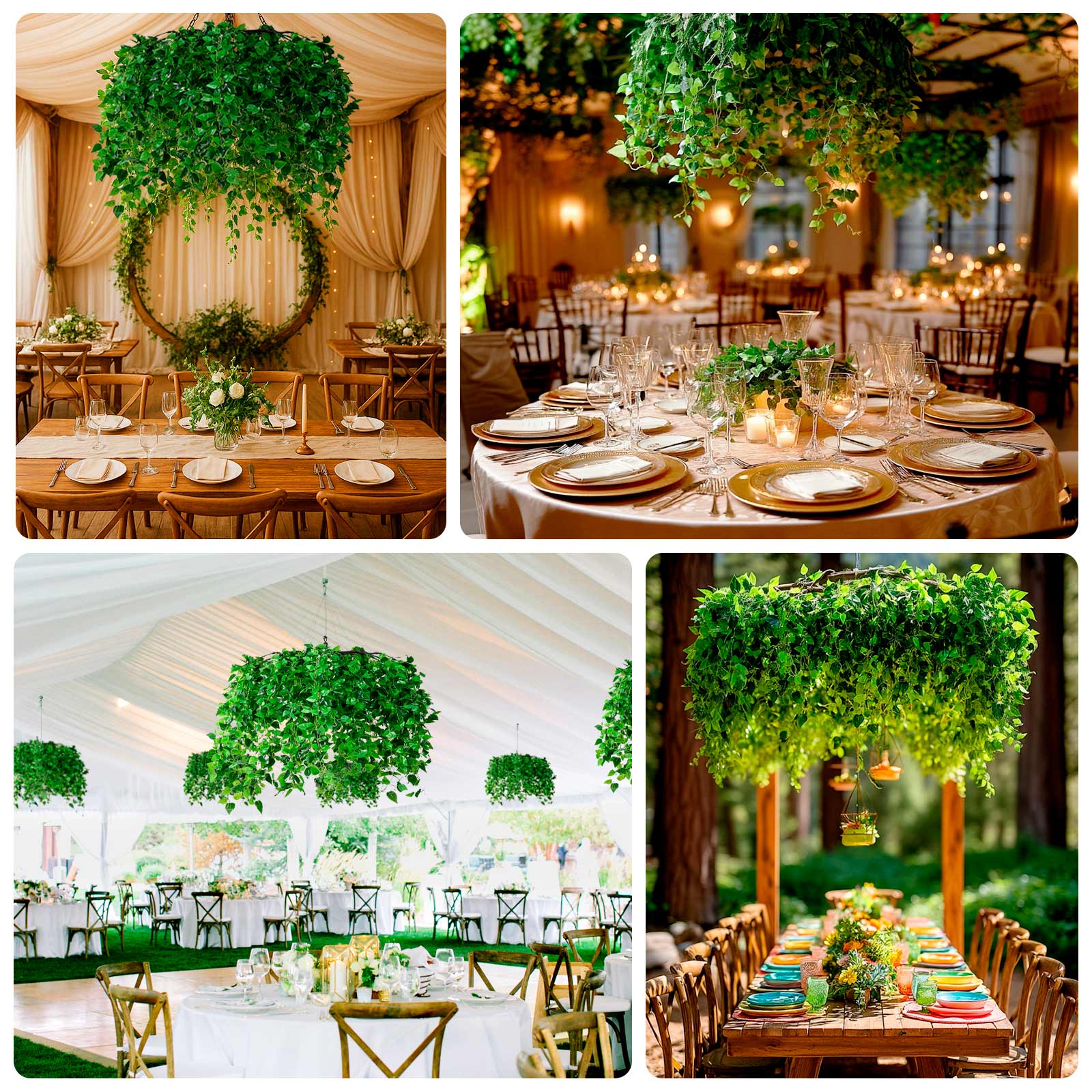 46" Green Eucalyptus Leaf Vines Ceiling Canopy for elegant decor and events.