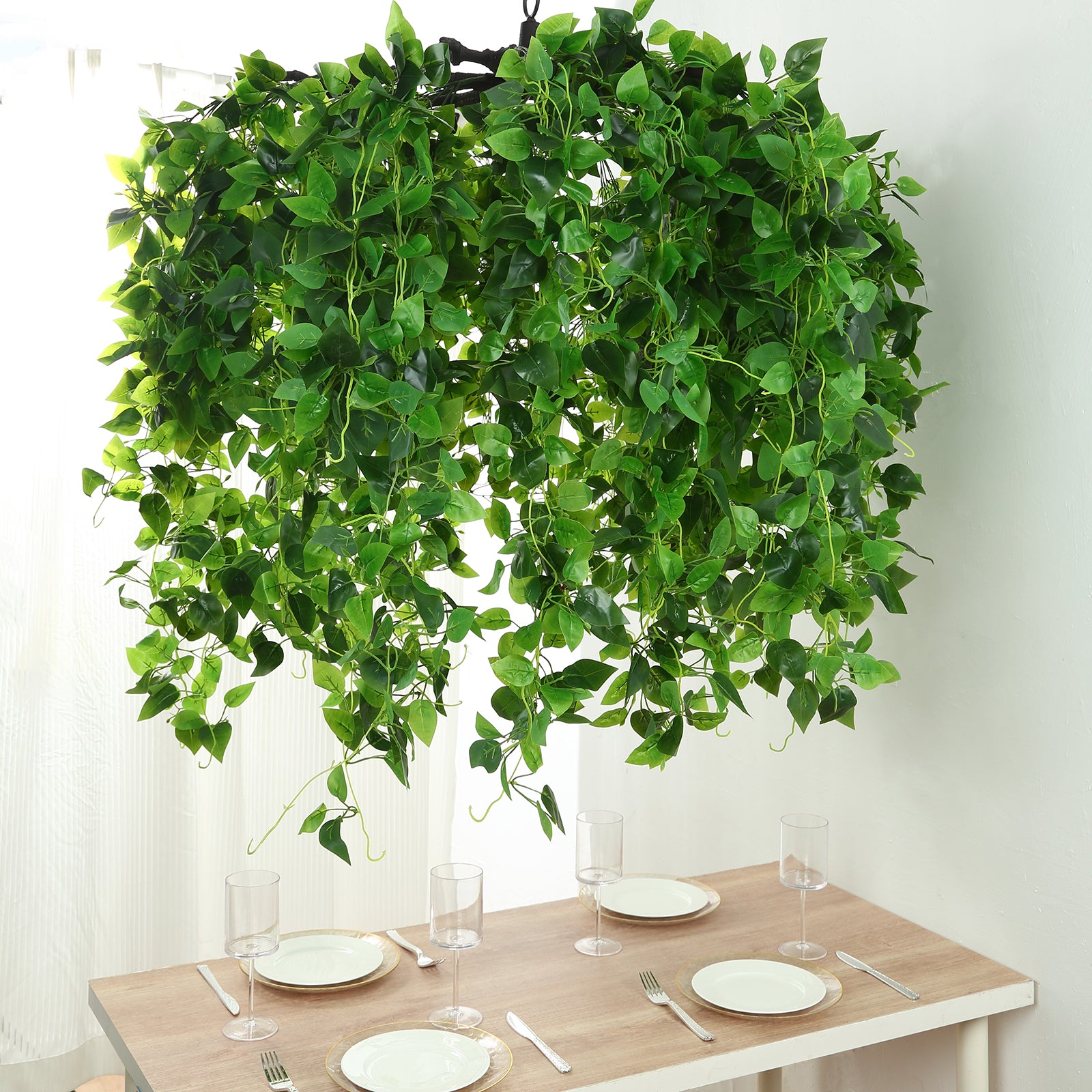 46" Green Eucalyptus Leaf Vines Ceiling Canopy Hanging Chandelier