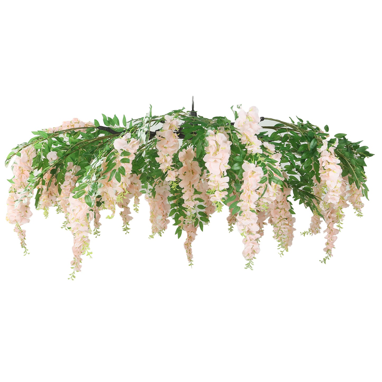 55" Blush Artificial Silk Wisteria Vine Round Hanging Canopy, Draping Garland Flower Chandelier With Interchangeable Branches