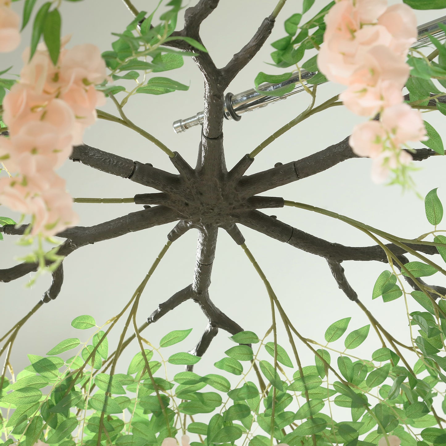 55" Blush Artificial Silk Wisteria Vine Round Hanging Canopy, Draping Garland Flower Chandelier With Interchangeable Branches