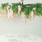 55" Blush Artificial Silk Wisteria Vine Round Hanging Canopy, Draping Garland Flower Chandelier With Interchangeable Branches
