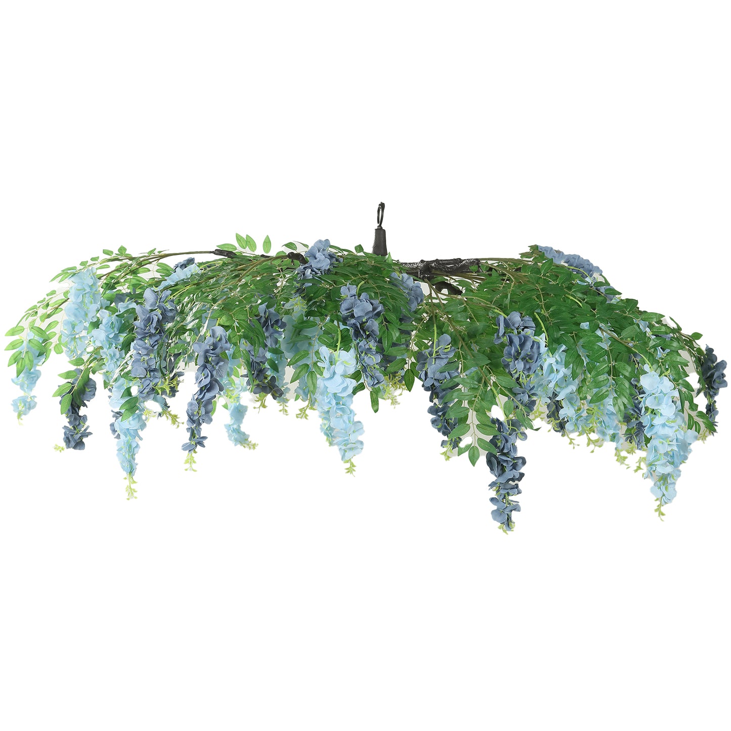 55" Artificial Silk Wisteria Vine Round Hanging Canopy in Dusty & Light Blue, Draping Garland Flower Chandelier With Interchangeable Branches