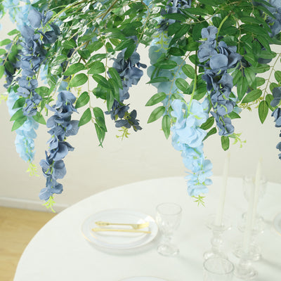 Artificial Silk Wisteria Vine Round Hanging Canopy in Dusty & Light Blue