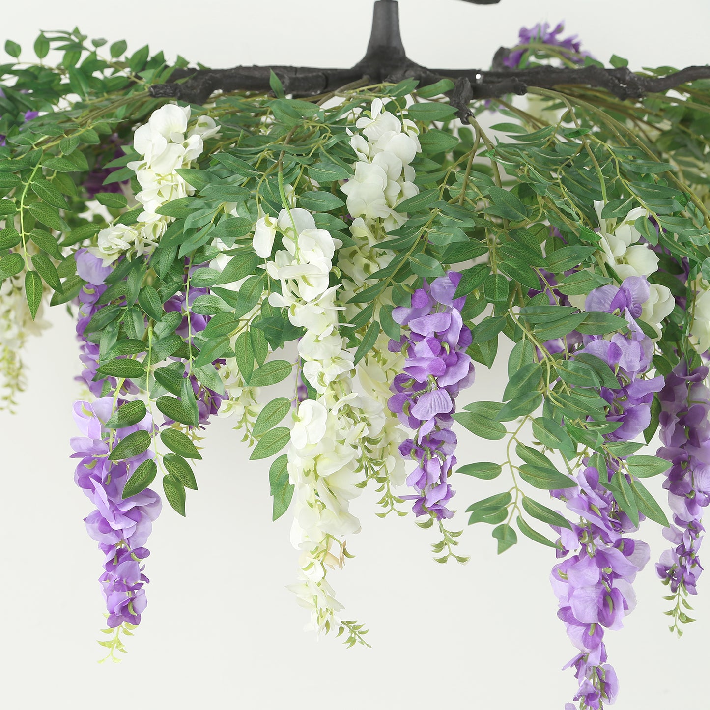 55" Cream Purple Artificial Silk Wisteria Vine Round Hanging Canopy, Draping Garland Flower Chandelier With Interchangeable Branches