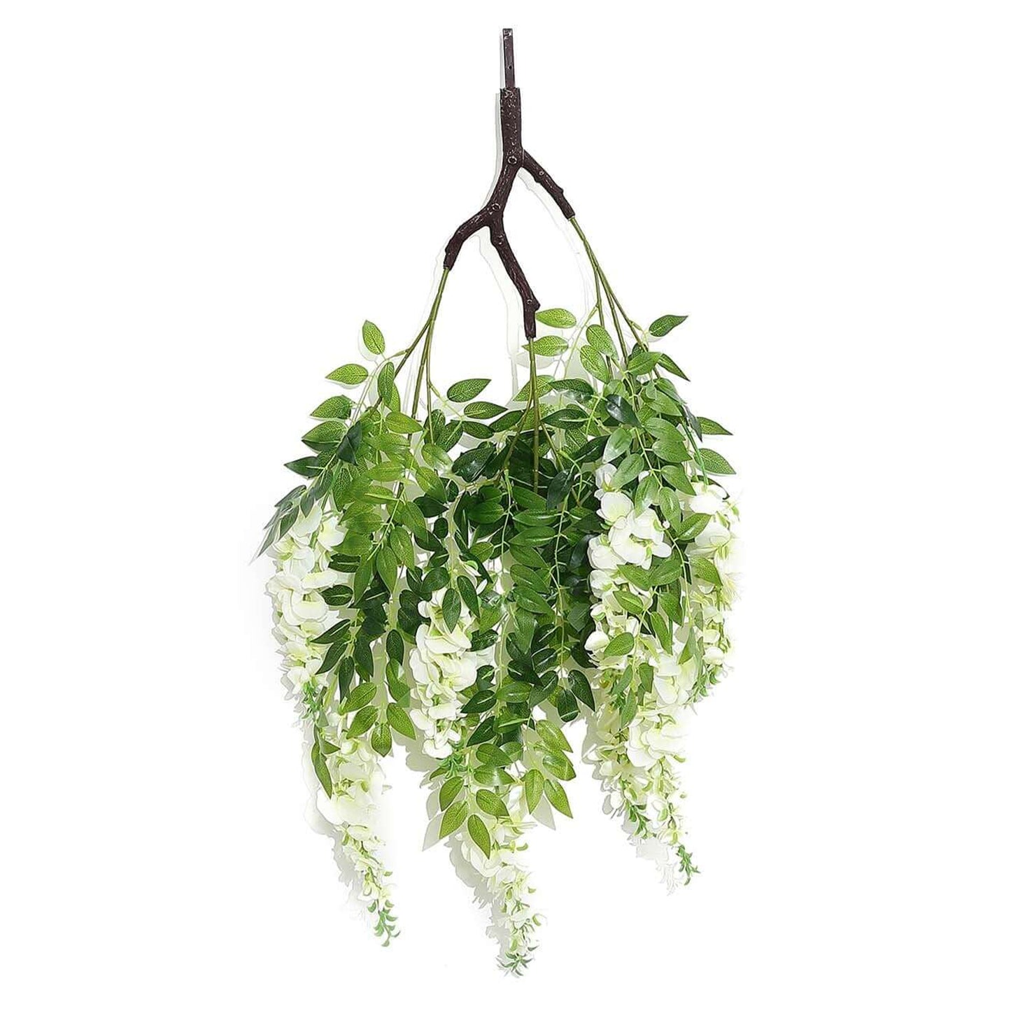 55" Cream Artificial Silk Wisteria Vine Round Hanging Canopy, Draping Garland Flower Chandelier With Interchangeable Branches