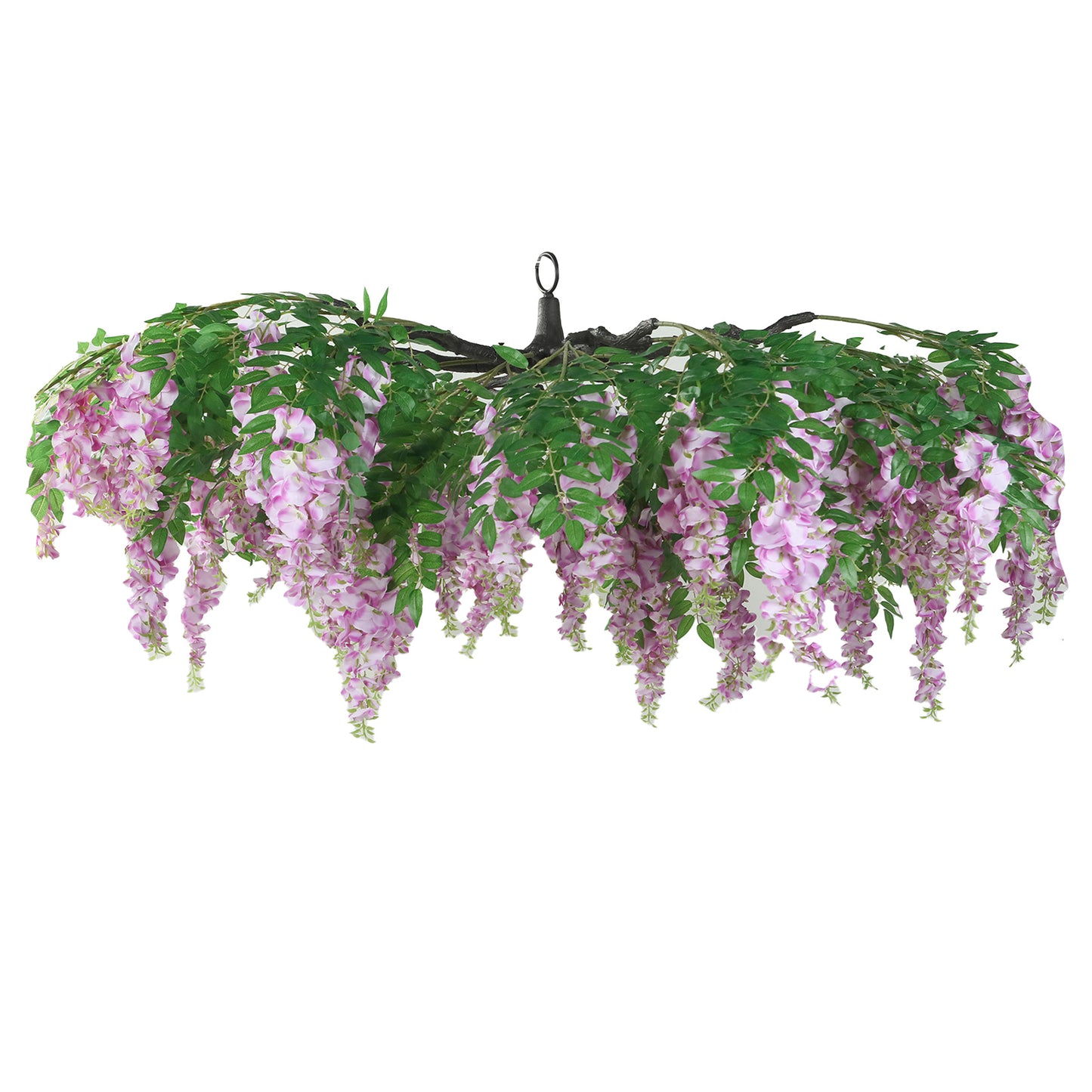 55" Artificial Silk Wisteria Vine Round Hanging Canopy in Lavender Lilac, Draping Garland Flower Chandelier With Interchangeable Branches