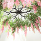 55" Artificial Silk Wisteria Vine Round Hanging Canopy Pink in & Dusty Rose, Draping Garland Flower Chandelier With Interchangeable Branches