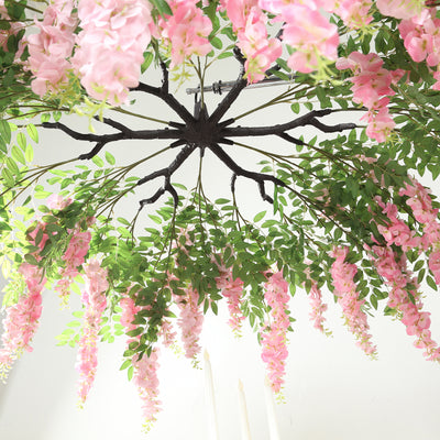 Artificial Silk Wisteria Vine Round Hanging Canopy in Pink & Dusty Rose