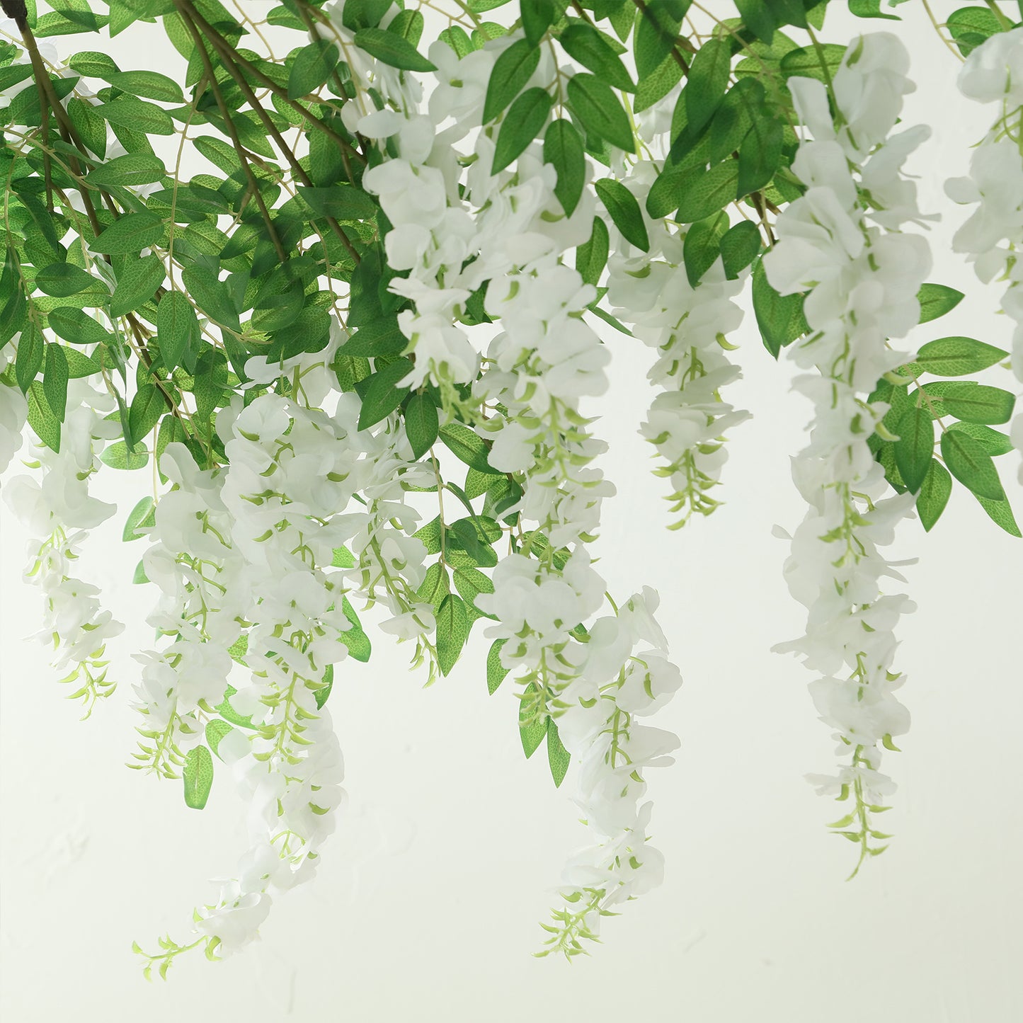 55" White Artificial Silk Wisteria Vine Round Hanging Canopy, Draping Garland Flower Chandelier With Interchangeable Branches