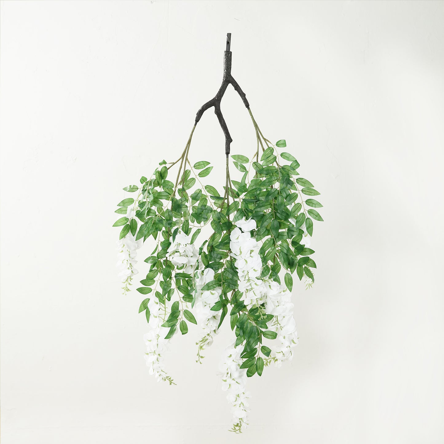 55" White Artificial Silk Wisteria Vine Round Hanging Canopy, Draping Garland Flower Chandelier With Interchangeable Branches