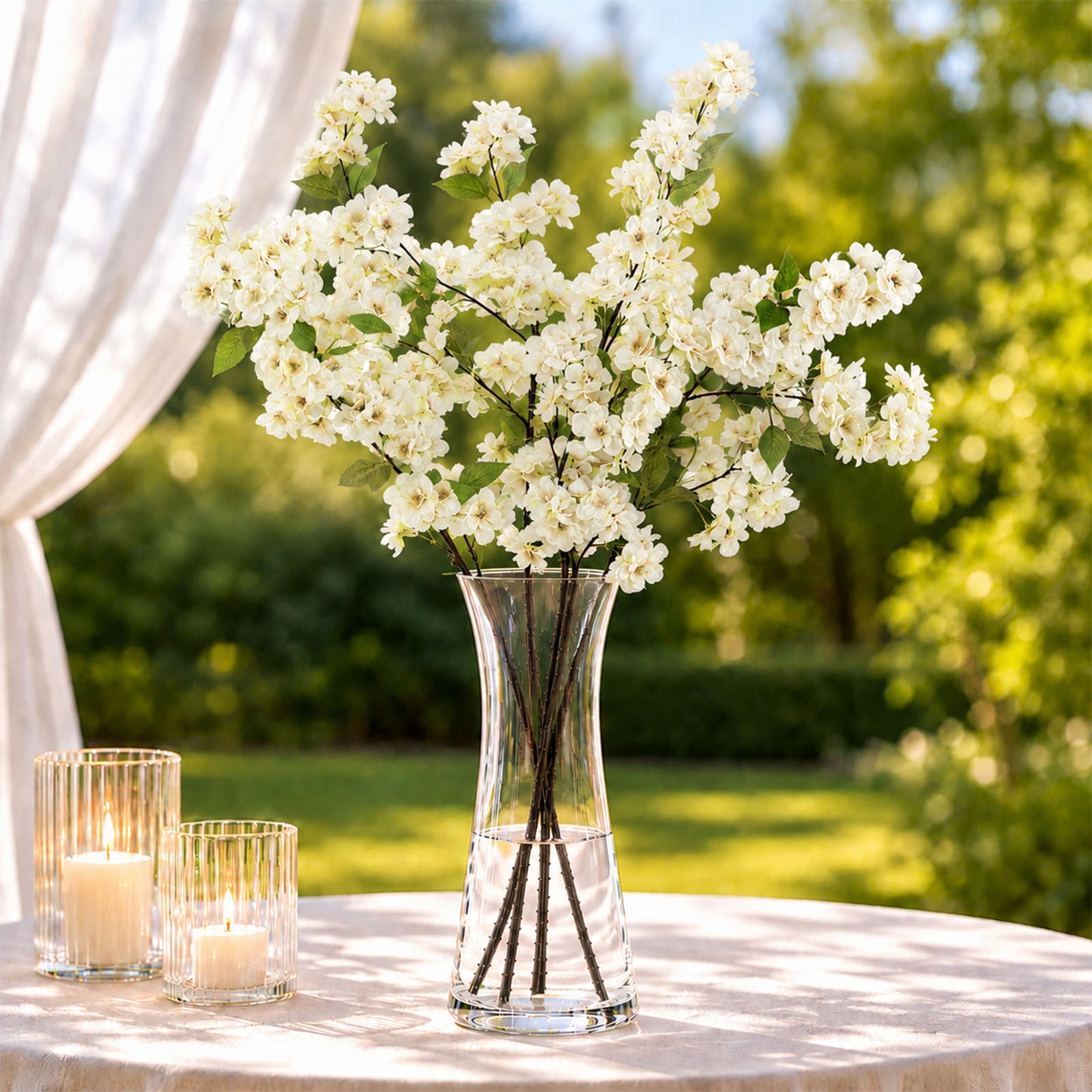 4 Stems Artificial Silk Cherry Blossom Flower Branches Cream – 40" Tall