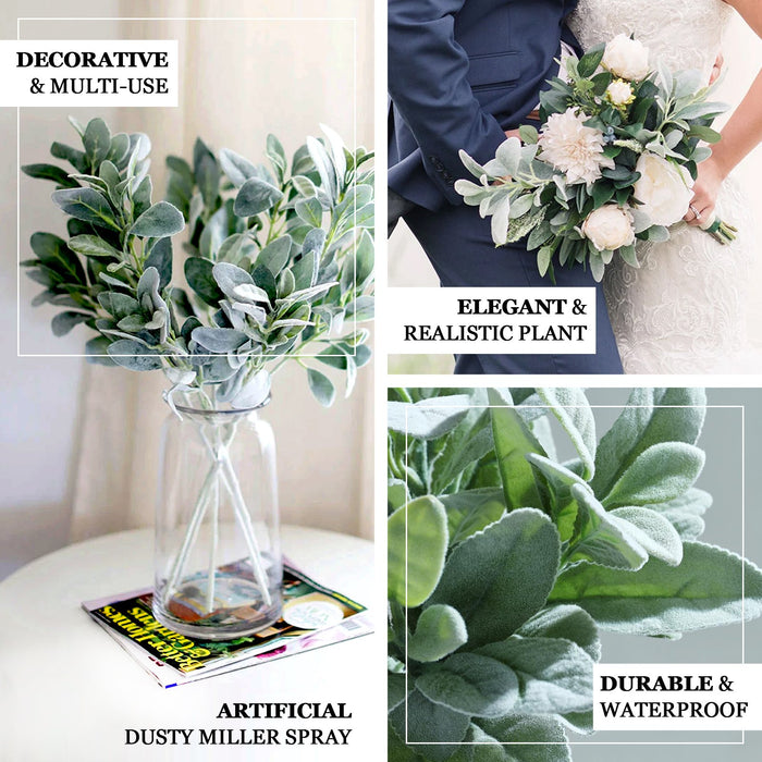 Frosted green artificial lambs ear leaf indoor plant in a vase.