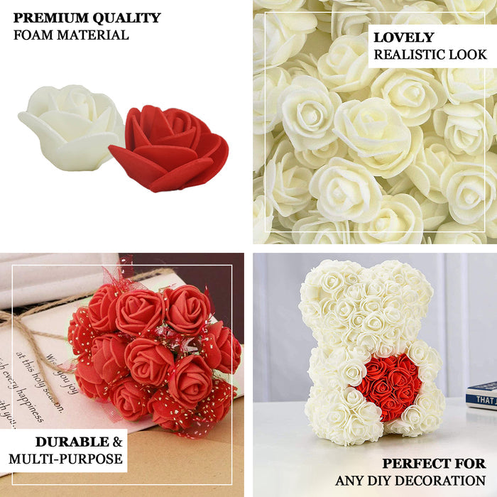 48 Roses | 1" White Real Touch Artificial DIY Foam Rose Flowers With Stem, Craft Rose Buds