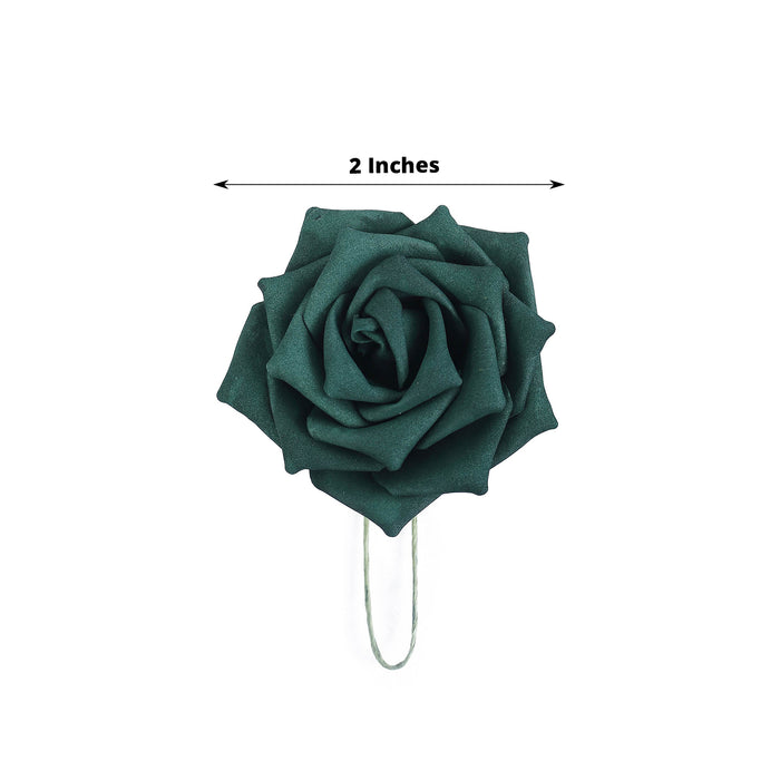 24 Roses | 2" Hunter Emerald Green Artificial Foam Flowers With Stem Wire and Leaves