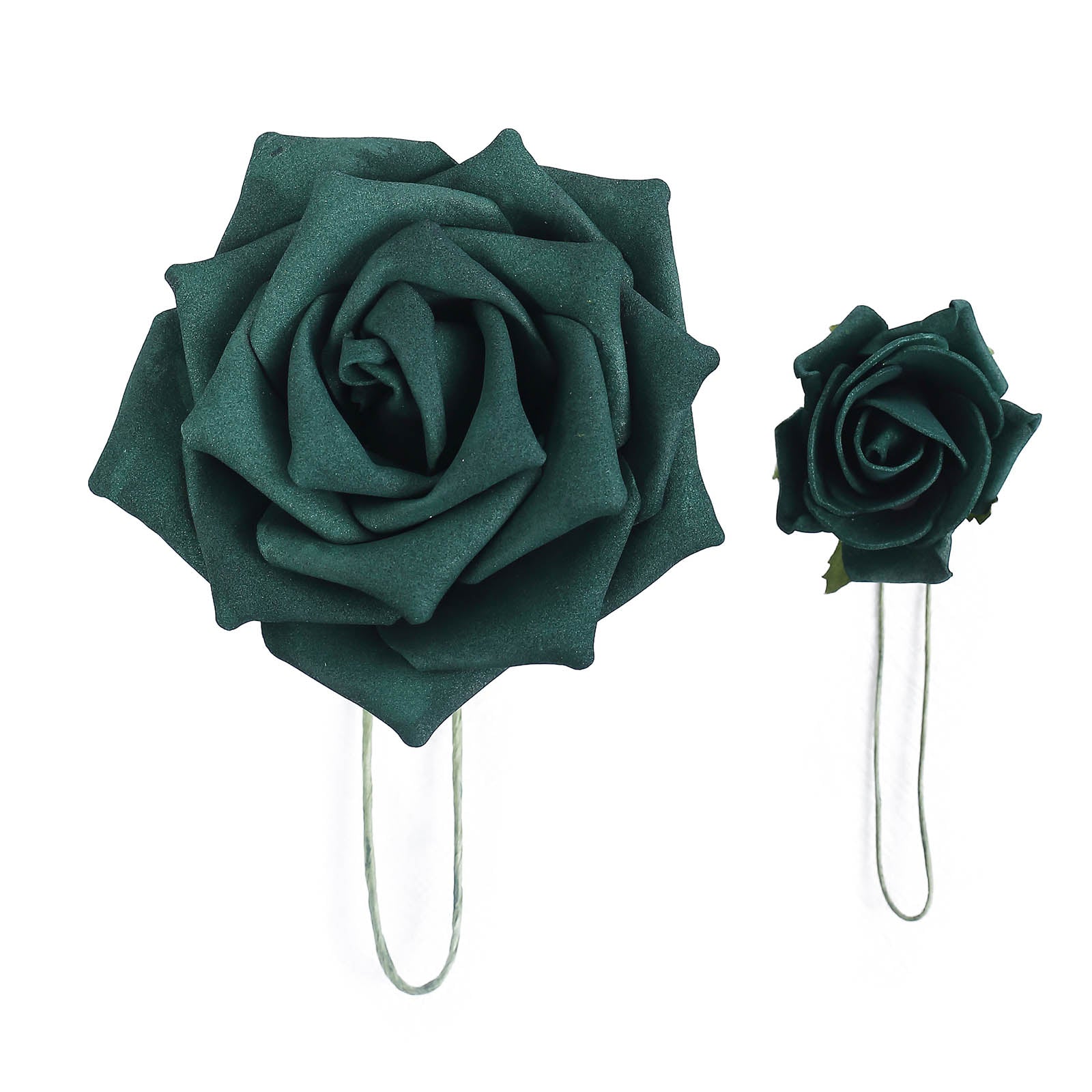 24 Roses | 2" Hunter Emerald Green Artificial Foam Flowers With Stem Wire and Leaves#whtbkgd